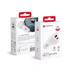   Forcell carbon autós töltötype-c 3.0 PD20W + USB QC3.0 18W 5A CC50-1A1C fehér (összesen 38W)