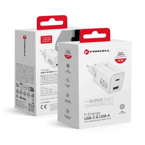 Forcell utazási töltő USB C és USB A aljazatokkal-3A 30W PD és Quick Charge 4.0 funciókkal
